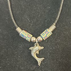 Really cute dolphin, necklace, silver beads, Boho cute ocean life