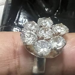 Beautiful Engagement Ring Sterling Silver   Cluster  Size 6 Ring 