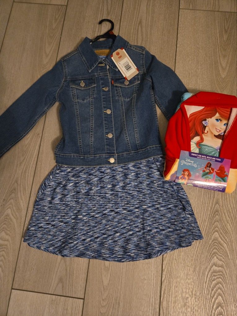 Levi's Jacket & Dress Sz 8 & Hooded Poncho Towel