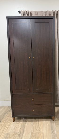Dark Cherry Wood Armoire Wardrobe Cabinet with 2 Drawers