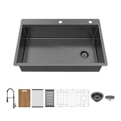 Brand New in Box Glacier Bay 33 in. Drop-In Single Bowl 18-Gauge Gunmetal Stainless Steel Workstation Kitchen Sink with Accessories and Faucet