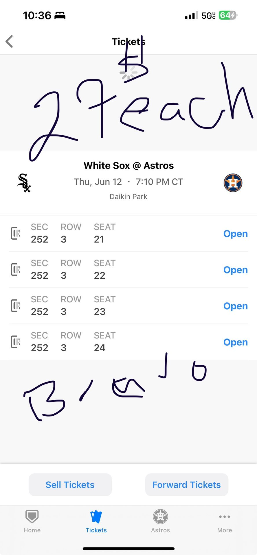 White Sox Vs Houston Astros Thurs June 12 @ 7:10pm