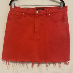 Hudson Women's Viper Red Denim Raw Hem Mini Skirt Size 33