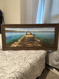 Hues Of Blue by Natalie Mikaels 16x40 Beautiful Water Lake Pretty Ocean Sea Dock Cabin Framed Art Print Picture