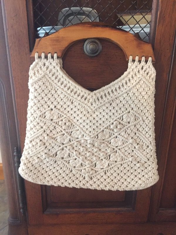 Vintage Woven Purse with Wooden Handles