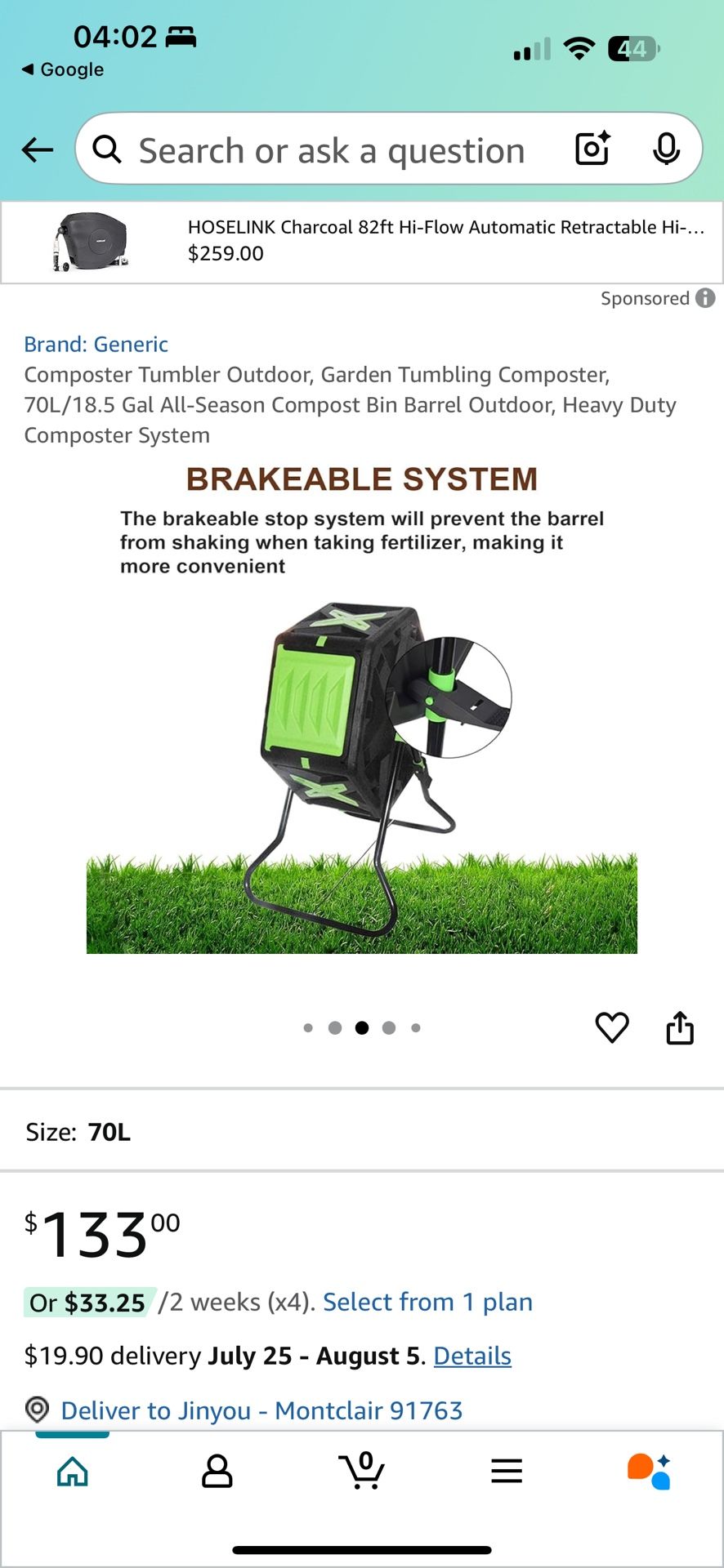 Composter Tumbler Outdoor, Garden Tumbling Composter, 70L/18.5 Gal All-Season Compost Bin Barrel Outdoor, Heavy Duty Composter System