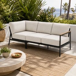 Castlery Outdoor Patio Modular Sectional Sofa (Sorrento) Black Aluminum Frame w/ Resin Wood [NEW / NO Assembly Req]  **Retails for $1750 