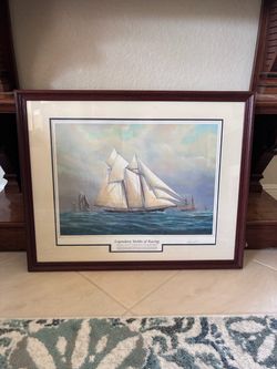 Maritime Art - Sail ship / wood framed numbered and signed lithograph