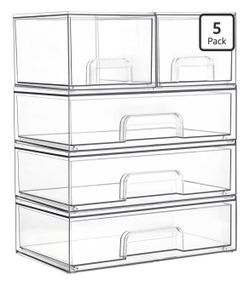 Clear Stackable Storage Drawers Set of 5