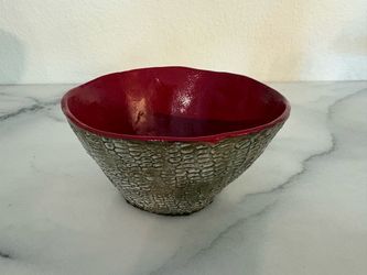 Handbuilt Pottery Bowl Red Textured Exterior