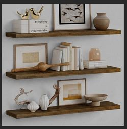 Forbena 36 Inch Floating Shelves for Wall Long Set of 3, Large Deep Wall Shelves for Bedroom Living Room Decor, Rustic Wood Floating Shelf for Kitchen