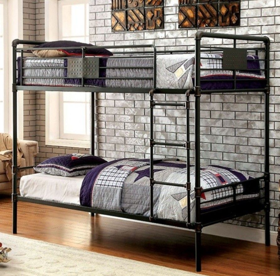 Brand New Black Solid Metal Twin Bunk Bed 
