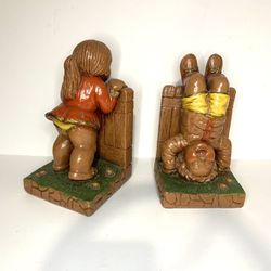 Vintage 1970s Bookends Boy & girl playing