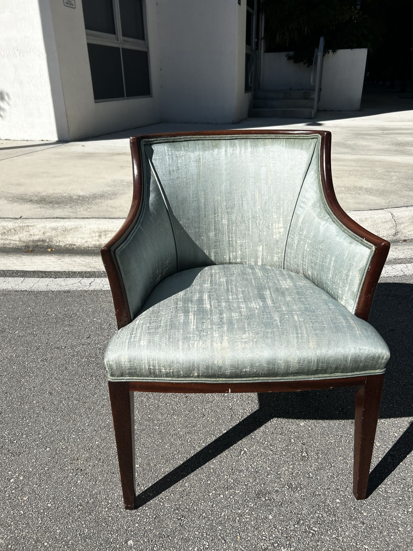 Vintage Silk Upholstered Barrel-Back Chairs – $25 Each (2 Available)