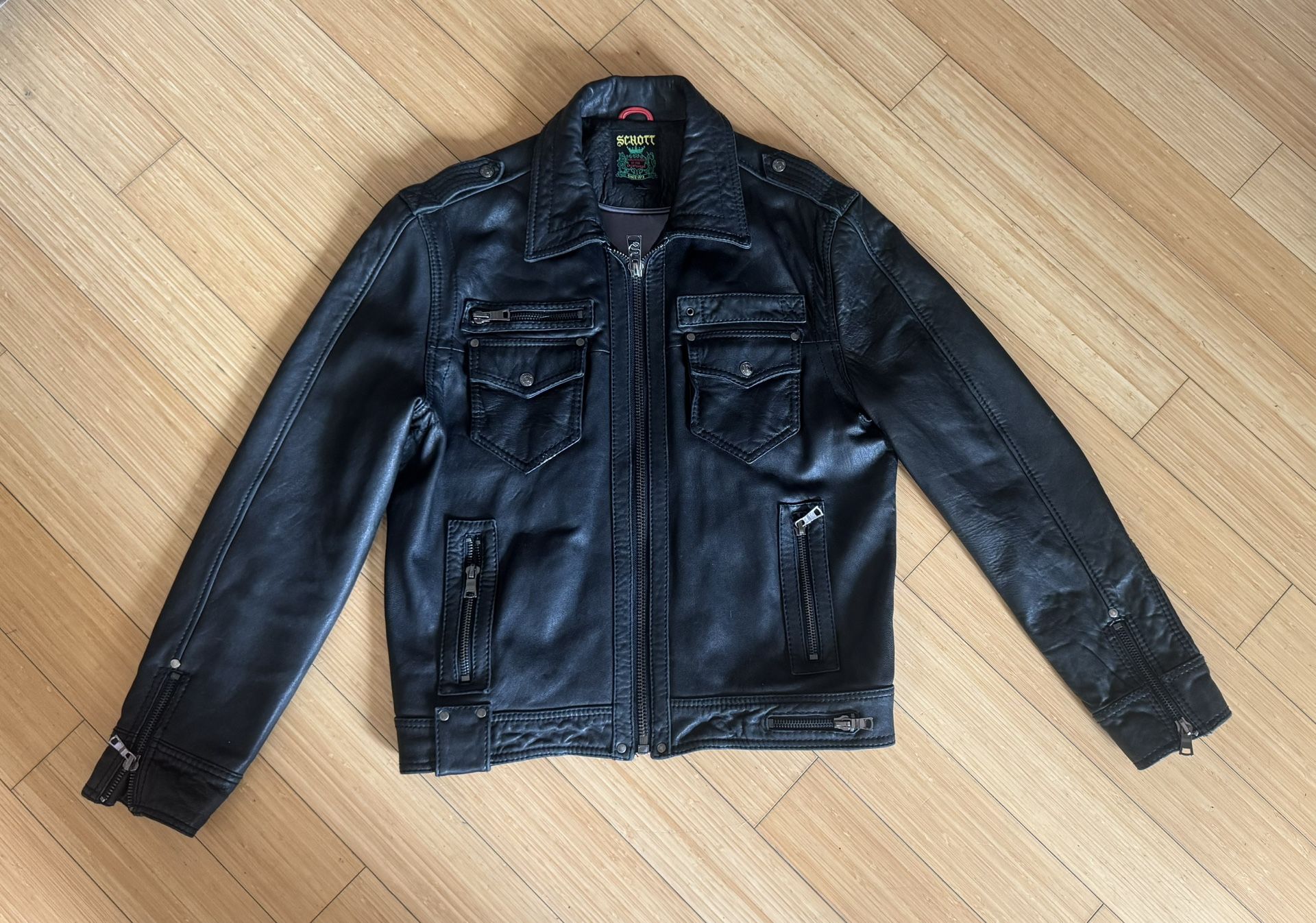 Schott Black Leather NYC Police Jacket (Large)