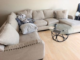 Beige Fabric Sectional Sofa with Chaise