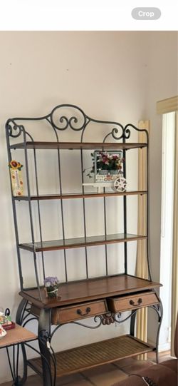 Wood & Metal Baker’s Rack / Display Cabinet with Drawers – Excellent Condition