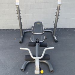 GOLDS GYM XRS 20 Adjustable Olympic Workout Bench with Squat Rack, Leg Extension, Preacher Curl, and Weight Storage…. Home Gym Fitness…. $125 Price is