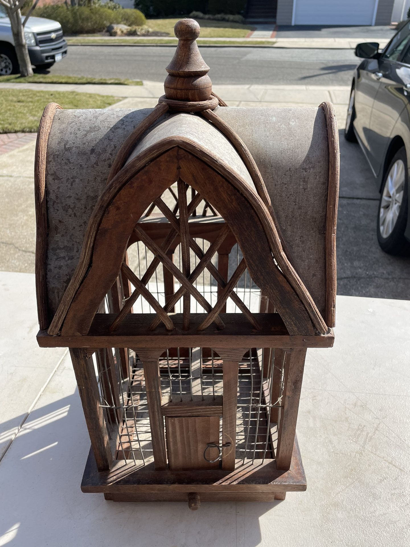 Vintage Handmade Wooden Bird Cage