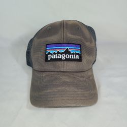 PATAGONIA Brown Cap Snapback Mesh Trucker Hat W/ Embroidered Patch Logo Mountain