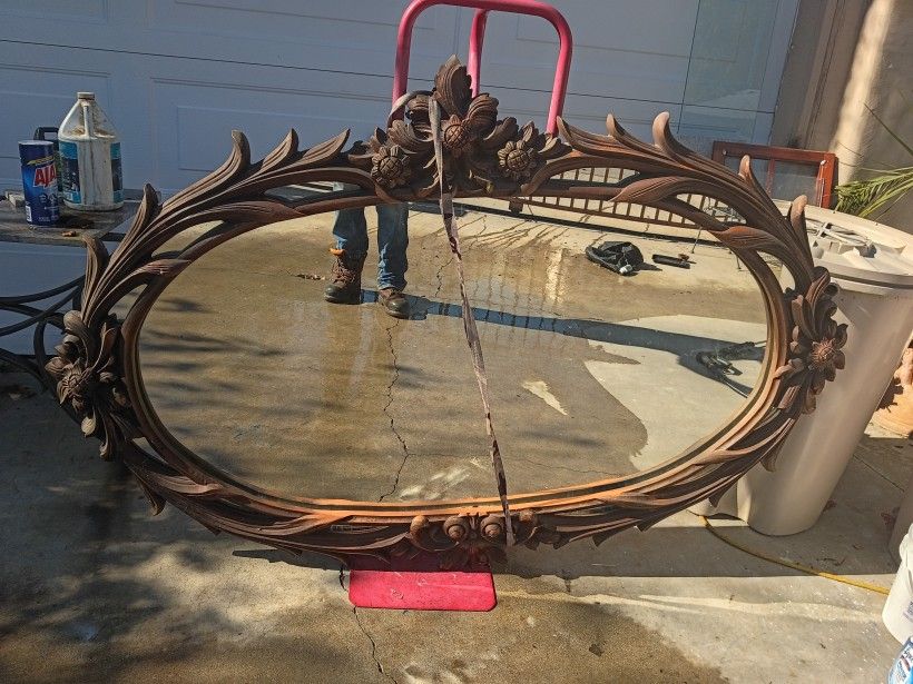 Antique Oval Wood Mirror From The Early 1940s Very Rare