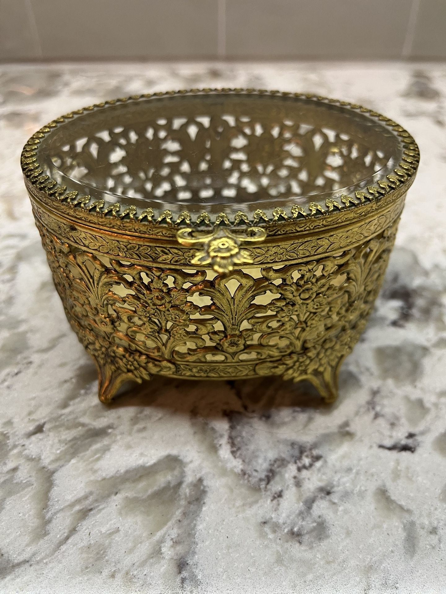 Antique Box Metal And Glass