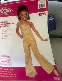 Girls Gold Disco Barbie Jumpsuit