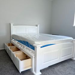 White Full Bed With Drawers And Mattress