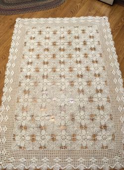 48” by 70” Vintage Crocheted Table Cloth