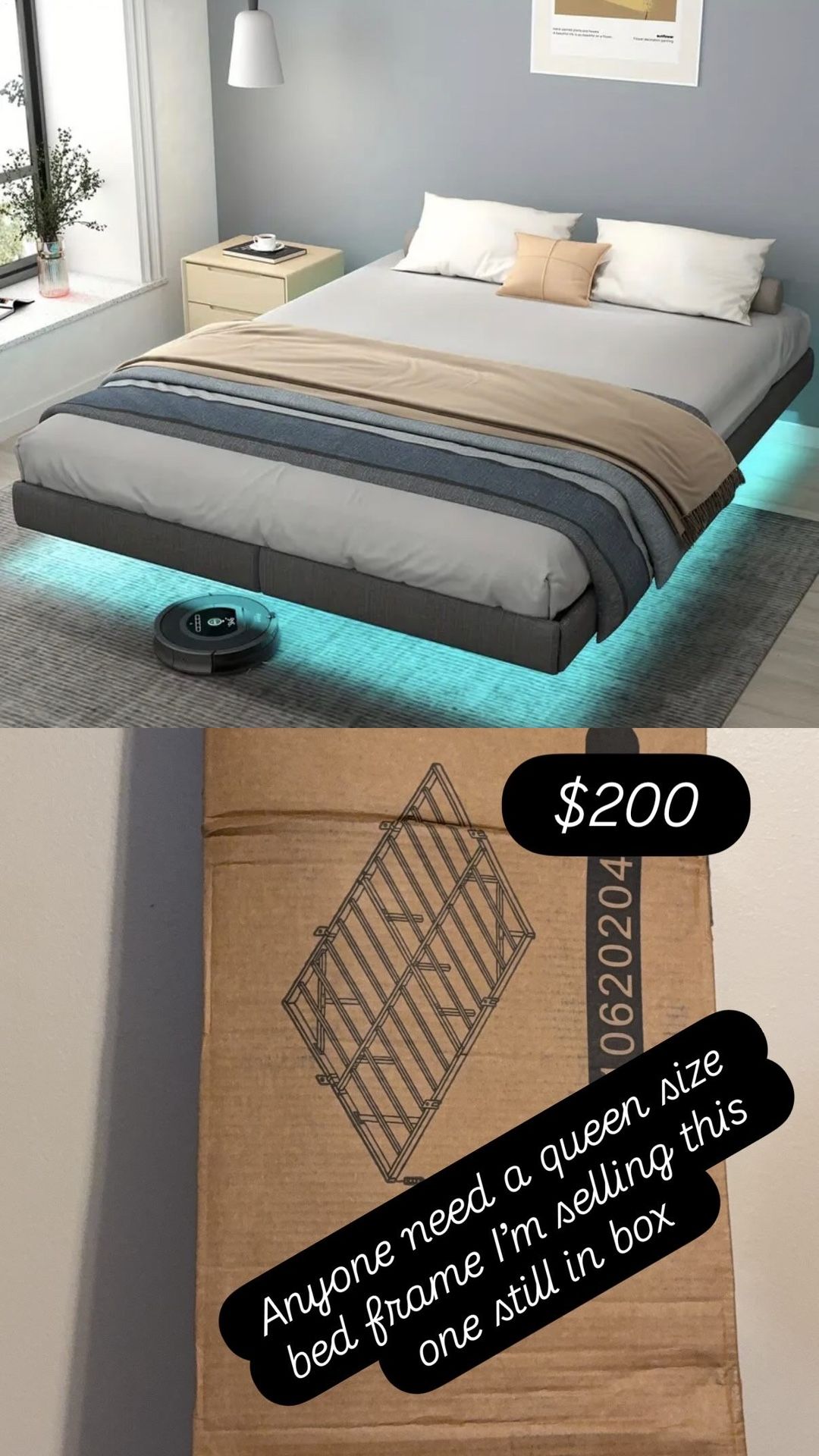 Queen Size Floating Bed Frame STILL IN BOX!! NEVER OPENED !! 