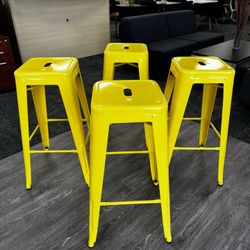 Yellow Bar Height Square Metal Stools 