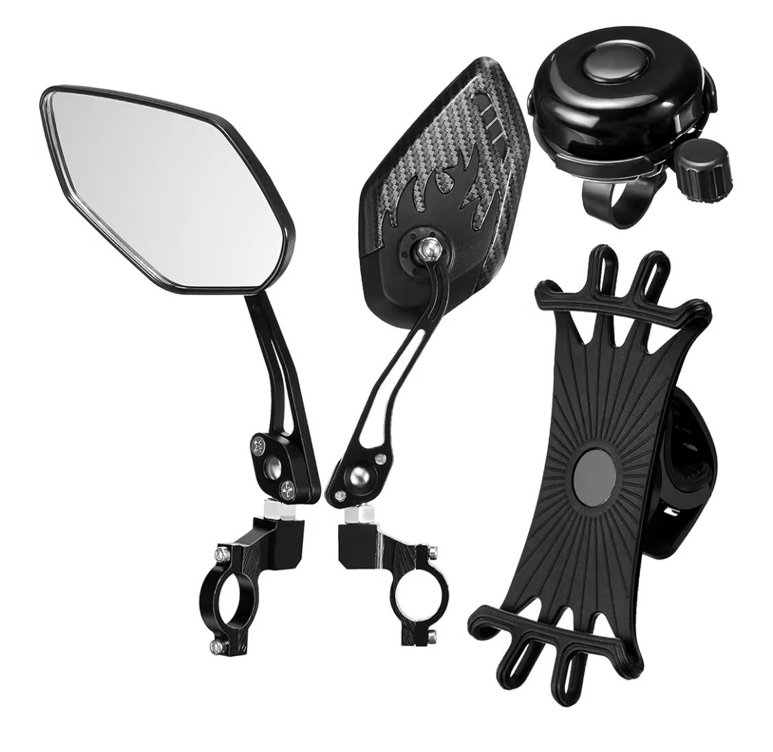 4 Pieces Bike Mirrors Set, 2 Pieces Safe Rearview Mirror Adjustable Handlebar Bicycle Mirrors with Aluminum Bike Bell Clear Sound Bike Bell, 360 Degre