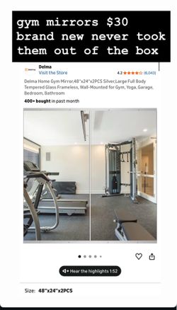 NEW IN BOX Delma Home Gym Mirror,48''x24''x2PCS Silver,Large Full Body Tempered Glass Frameless, Wall-Mounted for Gym, Yoga, Garage, Bedroom, Bathroom
