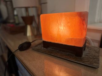 Natural Himalayan Salt Lamp I Hand-Carved Modern Rectangle Rare Pink