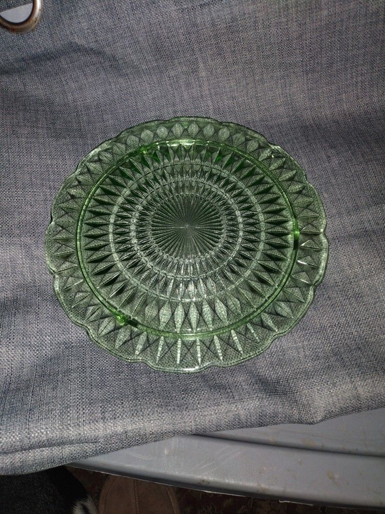 Depression Green Glass Raised Cake Plate