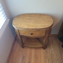 Pair of Wood Oval Nightstands / End Tables with Drawer and Shelf