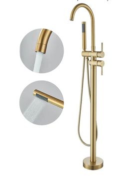 Yagatap Freestanding Tub Faucet Brushed Gold Floor Mount With Handshower New
