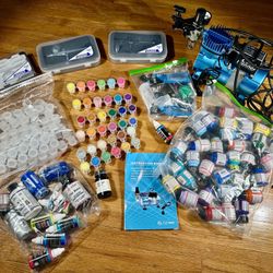 Master Airbrush Compressor Kit + Huge Acrylic Paint Lot Tools Accessories