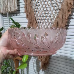 Vintage Pink Cut Glass Fruit Bowl 