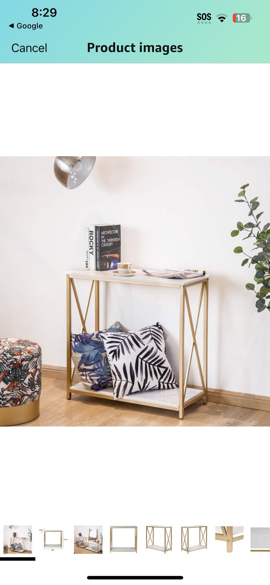 Nordic Style 2-Tier Console Table Multi-Purpose Sofa Entry Table with Bottom Shelf, Faux Marble Top and X-Shaped Metal Frame for Home, 30" W x 13.8" D