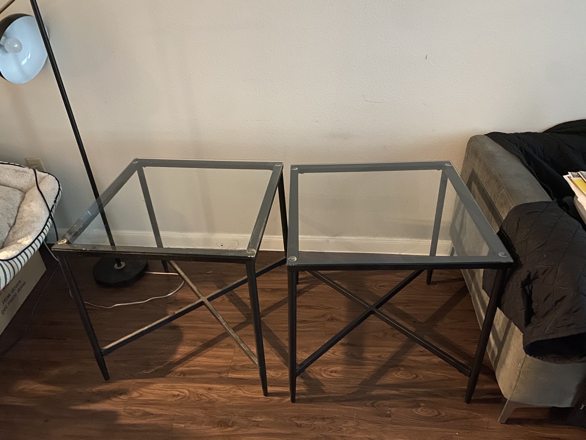 Glass End Tables / Metal Legs And Base 