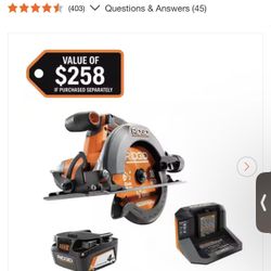 RIDGID 18V Cordless 6-1/2-in. Circular Saw Kit with 4.0 Ah Battery and Charger