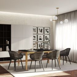 BRAND NEW 5 Piece 100% FSC Certified Wood Duraboard Indoor Furniture Black With Arm Chairs Dining Set