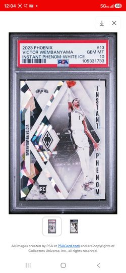 2023-24 Panini Phoenix Instant Phenom Victor Wembanyama White Ice /125 PSA 10 RC