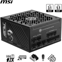 MSI MPG A1000GS PCIE5 1000W Full Modular Gaming Power Supply, 80+ Gold Certified
