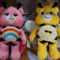 2 Care Bears Funshine Bear and Cheer Bear 9.5 inch Spring Theme