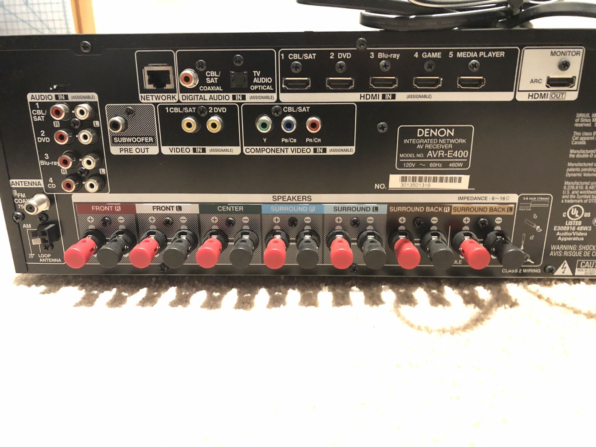 Denon AVRE400 7.1 channel, 4K receiver with wired networking for