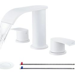 Ultimate Unicorn White Bathroom Faucet 3-hole 2-handle 8in Spread With Pop-up Drain New 