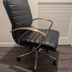 Black Faux Leather & Gold/Brass Desk Chair