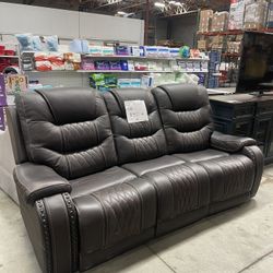 Recliner, 3 Seat, Brown Authentic Leather With USB Charging Ports, Brand New 